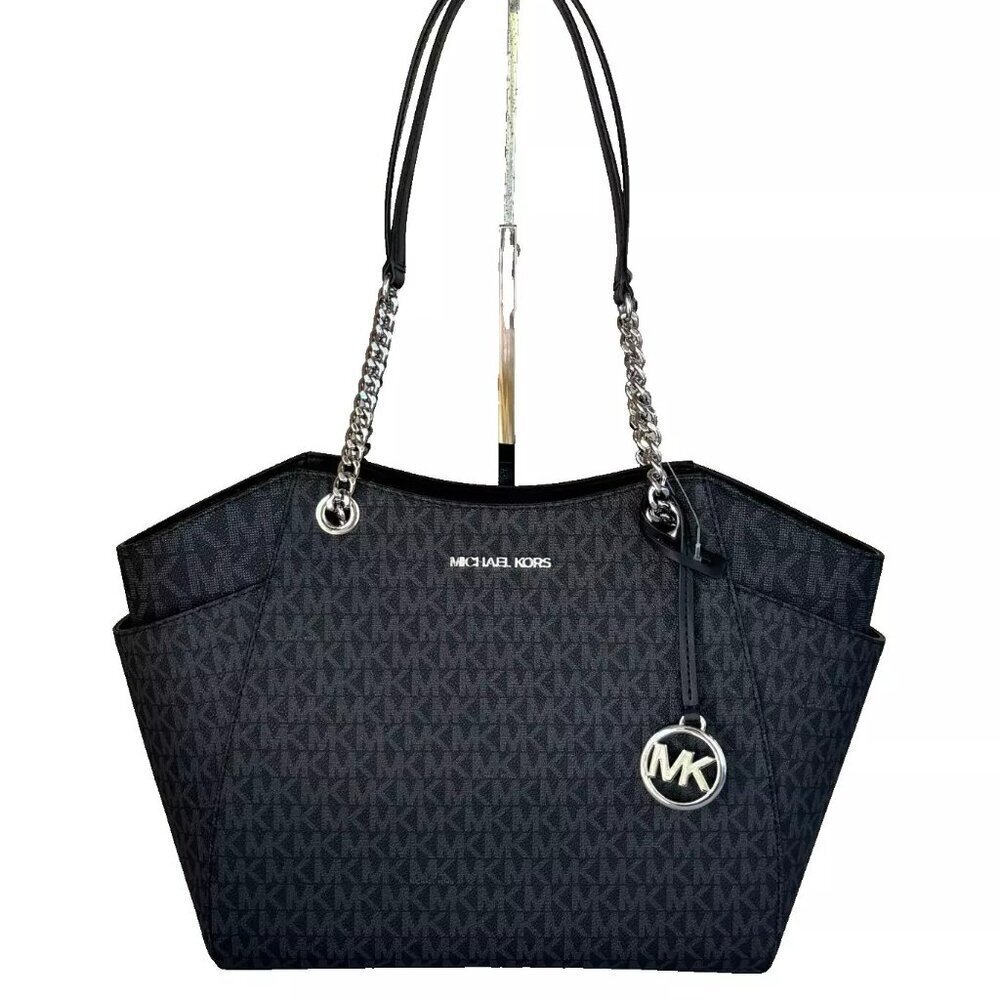 NWT Michael Kors Signature Black Jet Set Travel Chain Shoulder Tote Bag